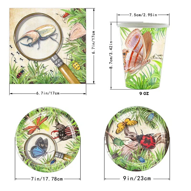 Cartoon-Insekten Einweggeschirr Kindergeburtstagsparty-Zubehör Teller Pappbecher Serviette Tischdecke Babyparty Image