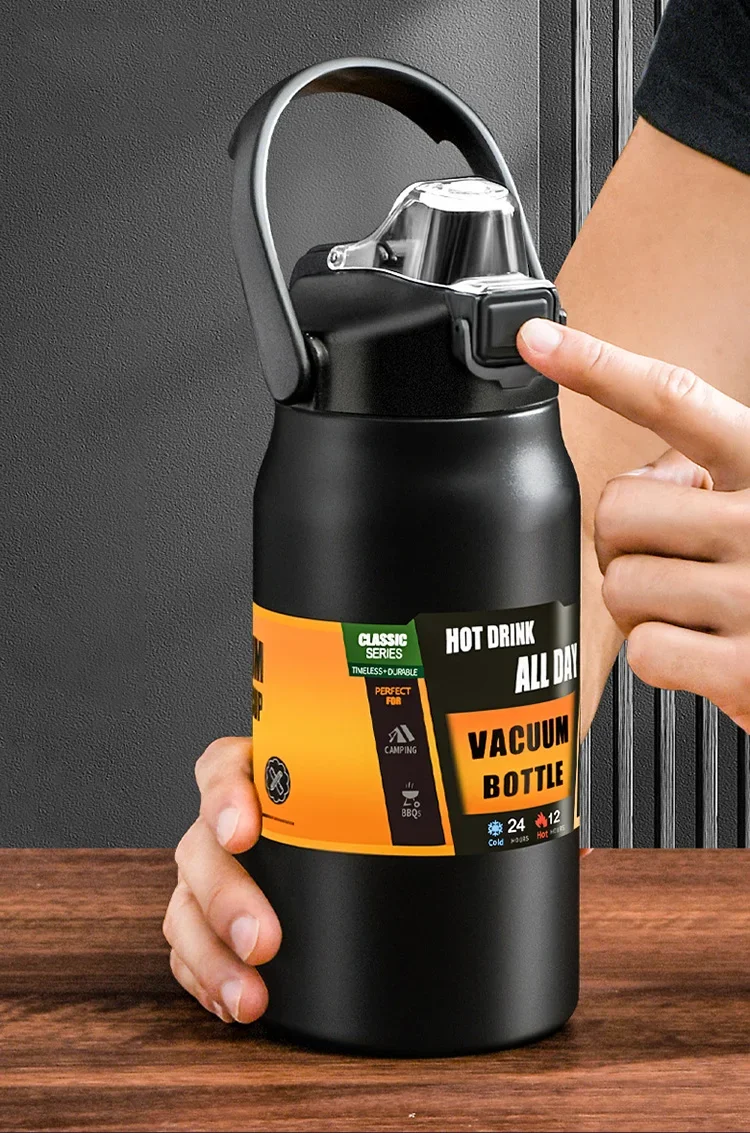 Outdoor-Thermoskanne, tragbar, Thermobecher aus Edelstahl 304, Tumbler, Isolierflaschen, kalte und heiße Sportwasserflasche mit Strohhalm Image