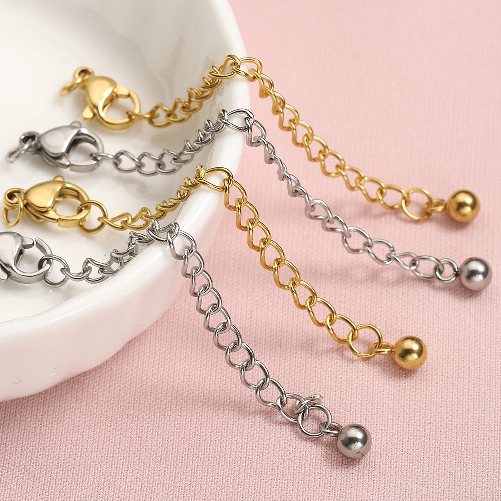 Kein Verblassen, 10 Stück, 5 Stück Edelstahl-Verlängerungskette, verlängerte Verbindungskugel, Schwanzkette für Armband, Halskette, Schmuckherstellung, DIY Image