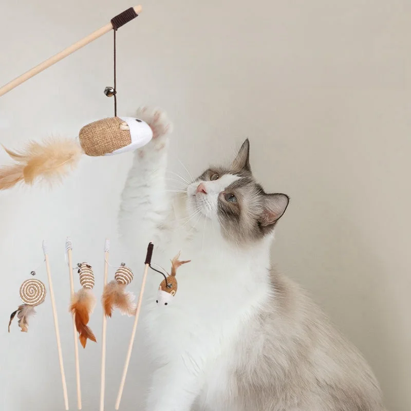 1PC Teaser Feder Spielzeug Kätzchen Lustige Bunte Stange Katze Zauberstab Spielzeug Holz Haustier Katze Spielzeug Interaktive Stick Haustier katze Liefert yg •Пnosti Image