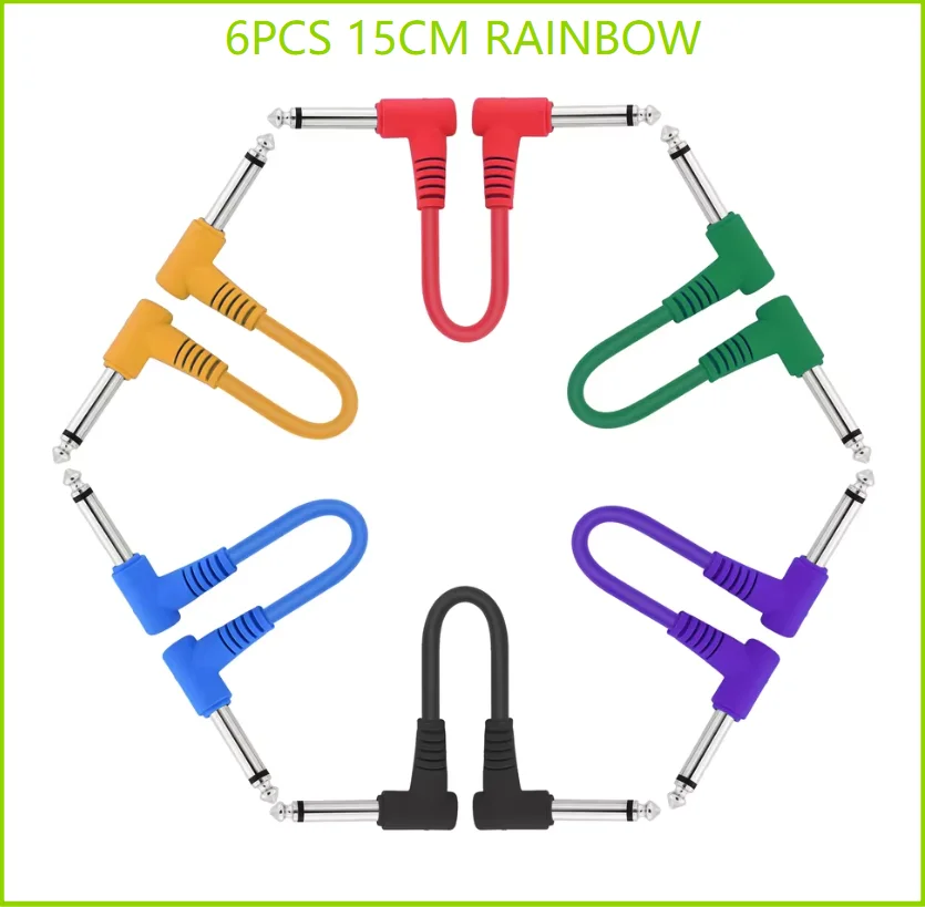 3/6er-Pack 15CM Gitarren-Patchkabel, Schwarz/Bunte Gitarren-Pedalkabel, Effektkabel, 1/4 Zoll TS Rechtwinkliges Gitarren-Patchkabel