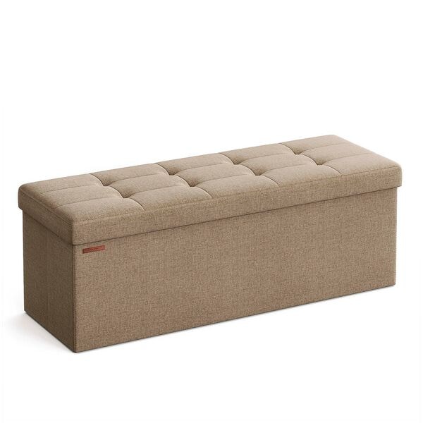 Songmics Klappbare Sitzbank mit Stauraum Stoffbezug beige, 111x38 cm