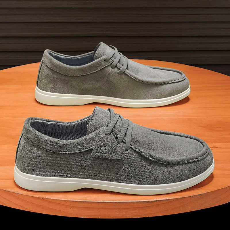 Herren-Mokassins aus Wildleder, weiche Slip-On-Freizeitschuhe, leichte Schuhe zum Gehen und Autofahren, bequeme flache Herrenschuhe für den täglichen Gebrauch, Grau