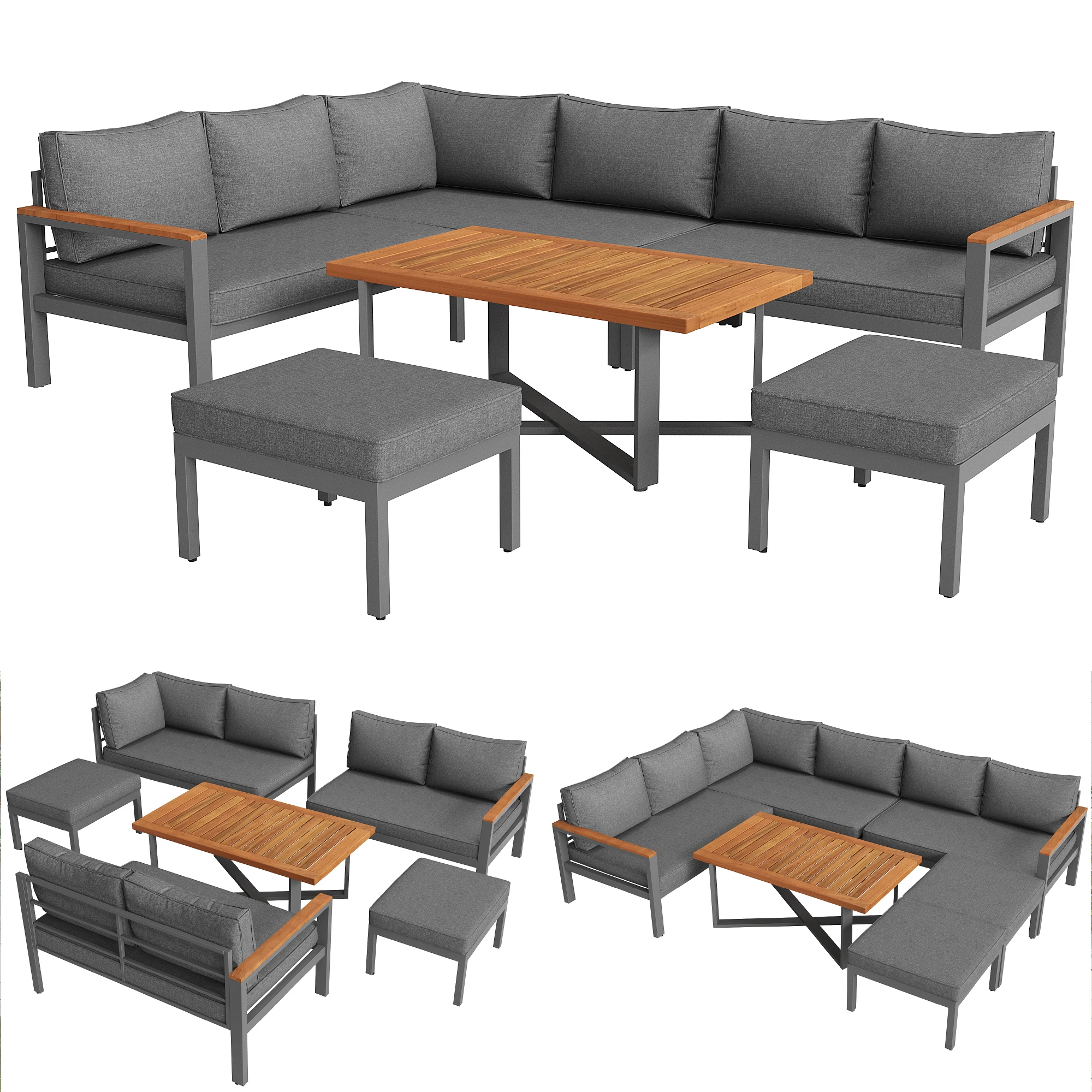 Ensemble de salon de jardin pour 7-8 personnes, mobilier de jardin, ensemble de meubles de jardin pour jardin, balcon, terrasse, groupe de sièges résistant aux intempéries, groupe de repas