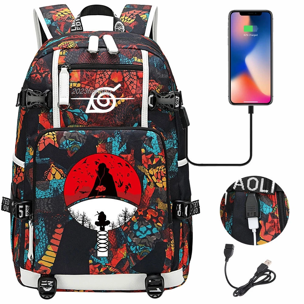 Sac à dos d'école Akatsuki Itachi Sharingan Naruto pour filles et garçons, sac à dos noir Anime, sac d'école de grande capacité, Mochilas pour adolescents, cadeau