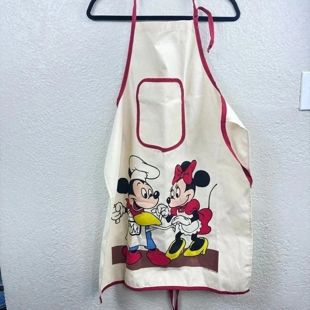 Disney Kitchen | Vintage Disney Mickey & Minnie Mouse Cooking Kitchen Apron Retro Cartoons | Color: Cream/Red | Size: Os