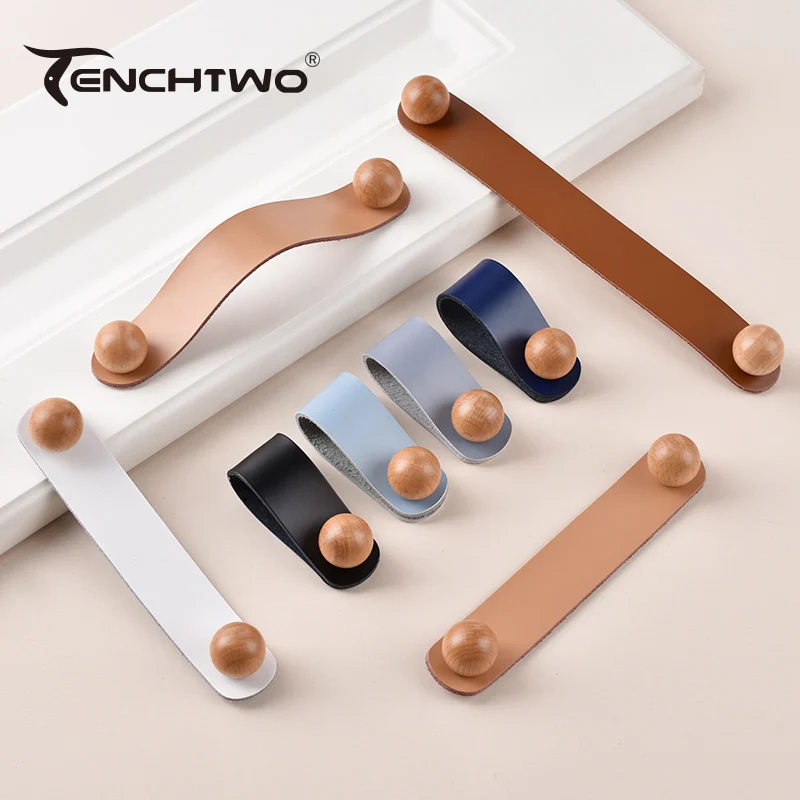 Nordic Stil Küche Kommode Schublade Knöpfe Schrank Möbel Griffe Kleiderschrank Tür Knopf Leder Massivholz Schrank Zieht Image