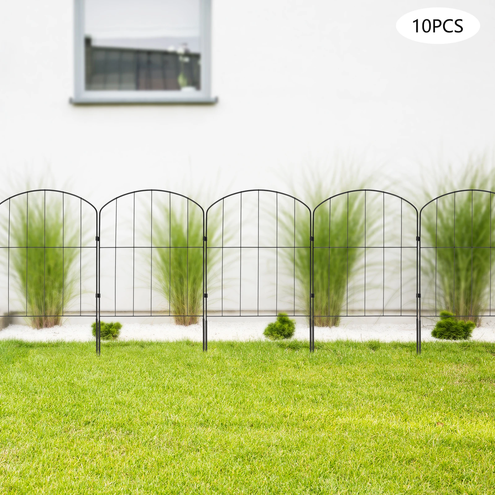 10 panneaux de clôture de jardin, clôture pour animaux de compagnie en fer noir de 23,62 pouces, barrière de jardin en forme d'arche pour pelouse et jardin