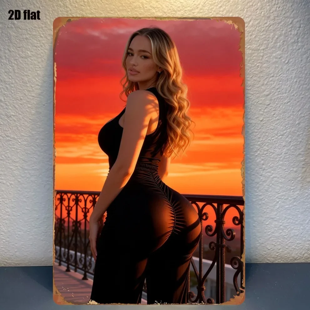 Panneau métallique SEXY WOMAN 8x12 pouces - Art mural coucher de soleil vibrant pour chambre à coucher, home cinéma, facile à accrocher