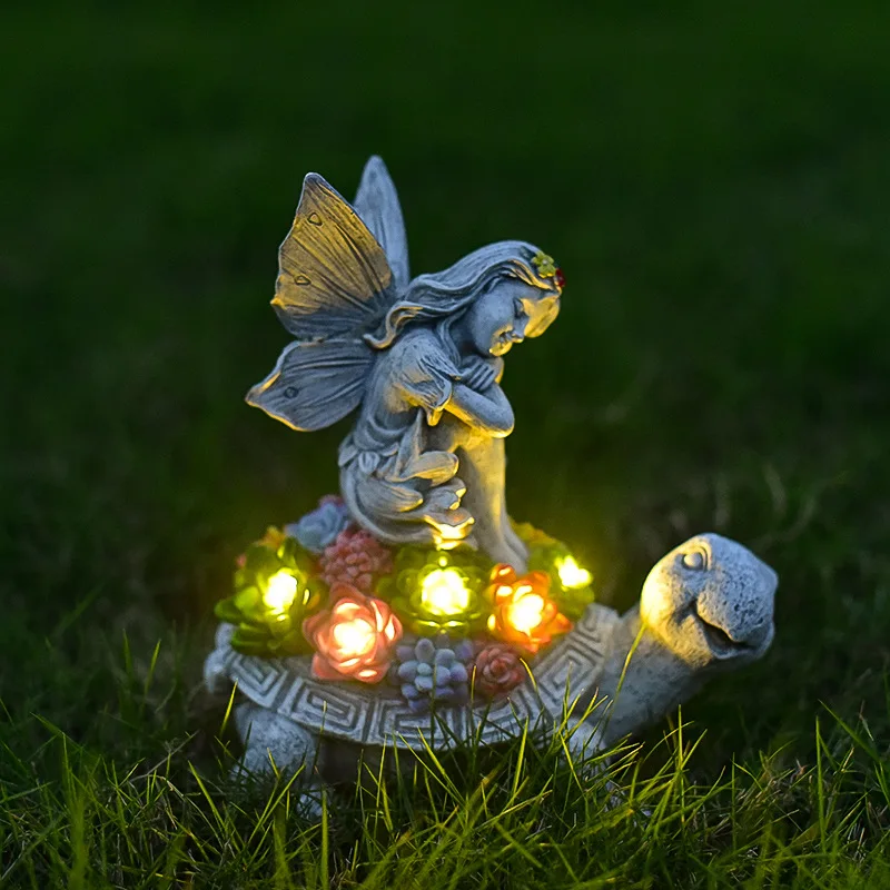 Engel Garten Statue Solar Lampe Dekor mit Solar Licht Solar Schildkröte Figur Rasen Dekor Garten Dekor Outdoor Statue Sukkulenten