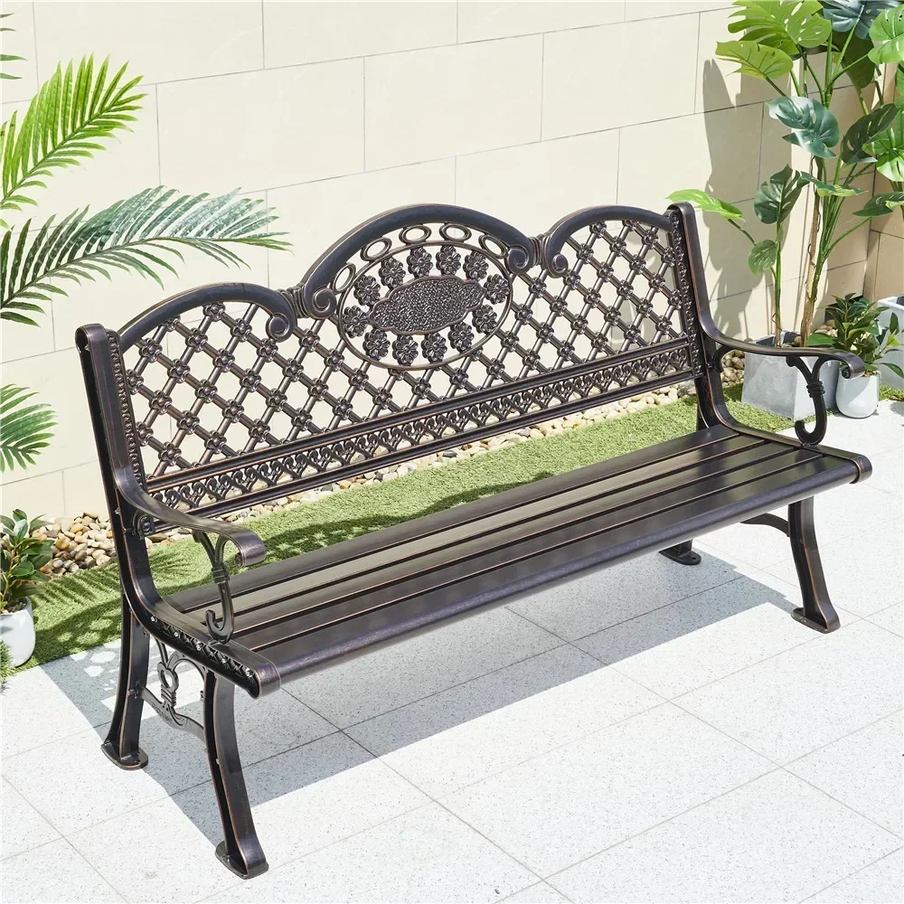 A Wholesale outdoor cast aluminum chair long bench leisure garden park metal aluminum outdoor bench