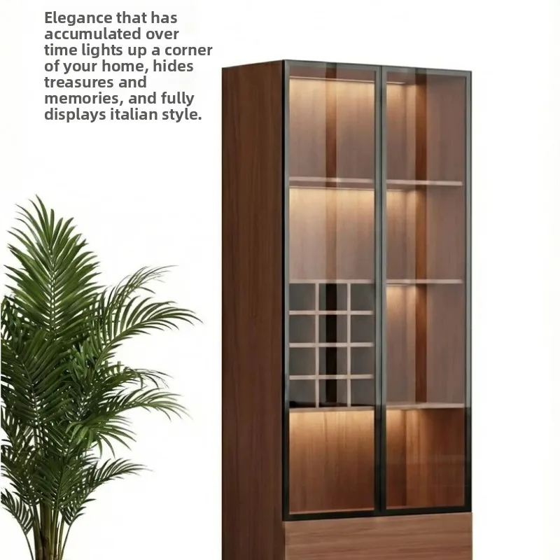 Yjq Vitrinenschrank mit Glastür für Wohnzimmer, Wandmontage, Retro-Stil, Bodenschrank, Weinschrank