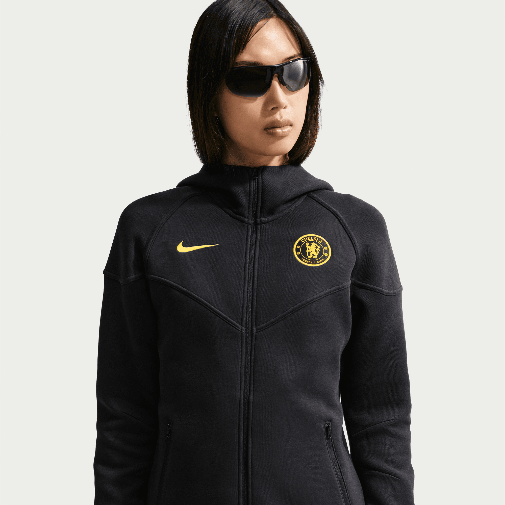 Chelsea Nike Tech Fleece Kapuzenjacke mit durchgehendem Reißverschluss – Pitch Blue – Damen