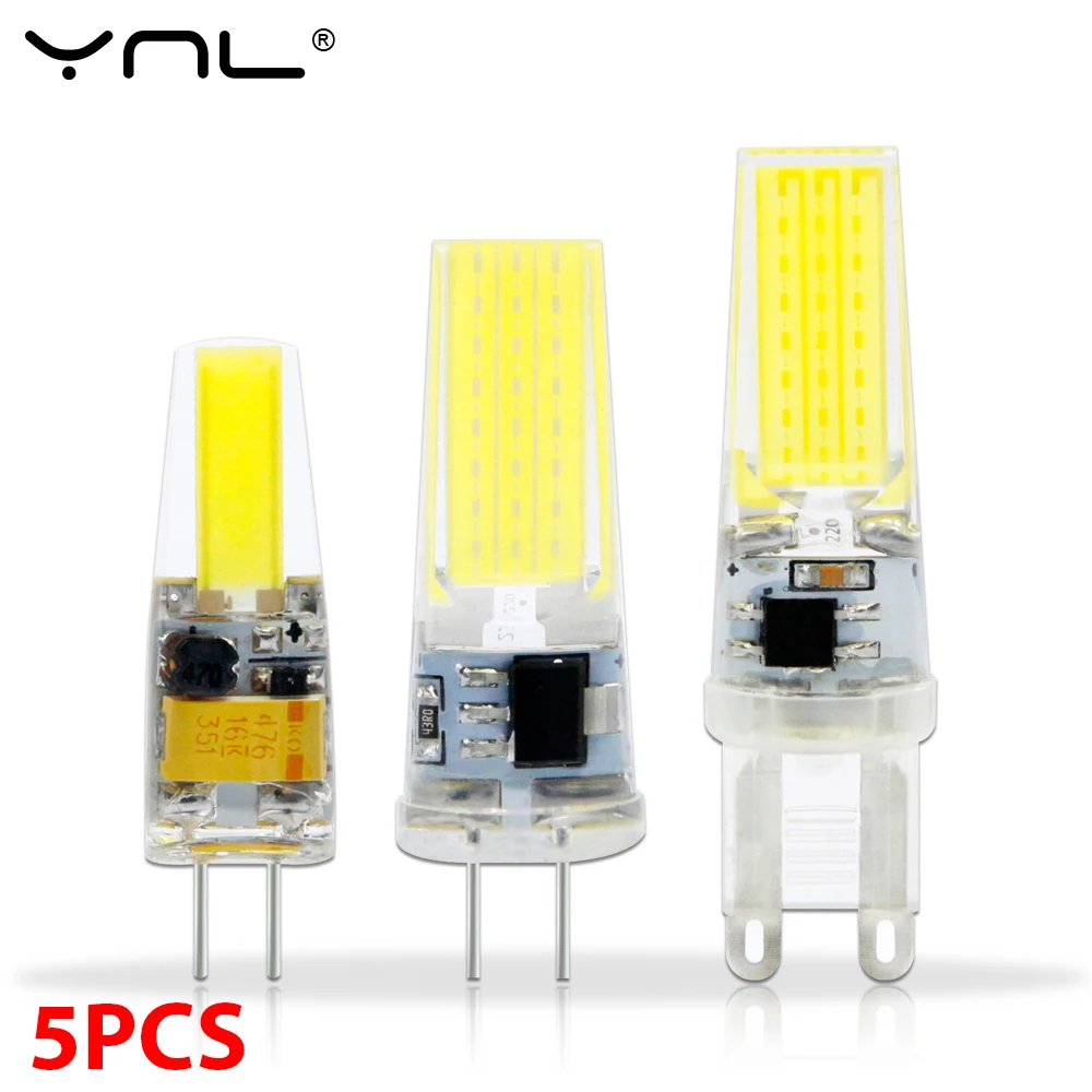 5 Stück G4 LED COB Lampe Dimmbar 6W 9W COB LED-Birne AC/DC 12V 220V G9 COB Strahler Kronleuchter-Beleuchtung Ersatz für Halogen Lampada LED