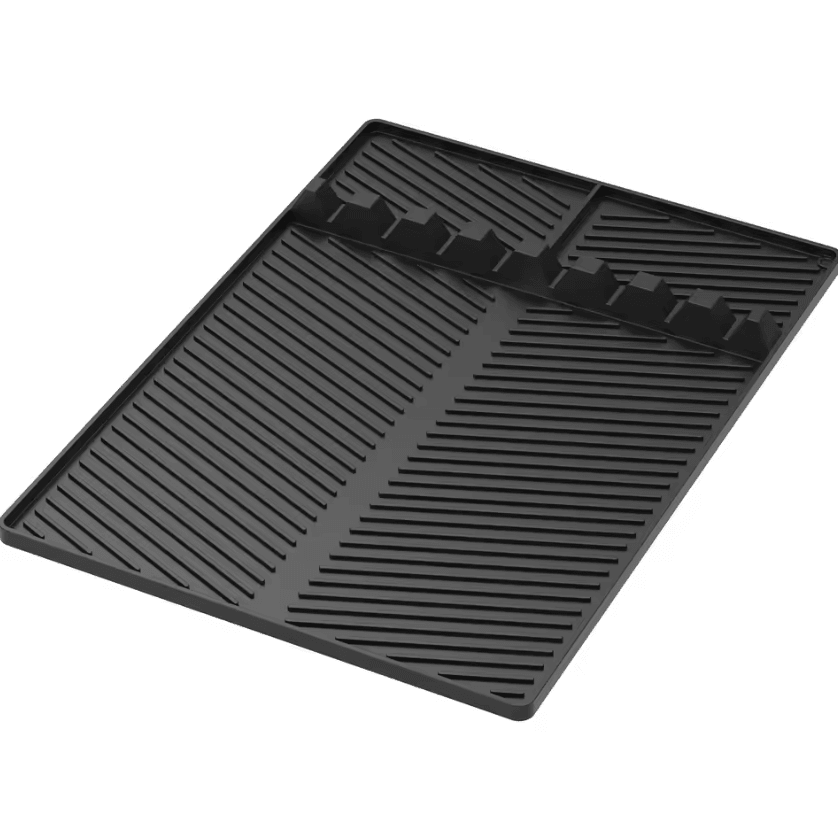 Heat Resistant Grill Side Shelf Mat Silicone BBQ Utensil Holder With 8 Tool Slots black