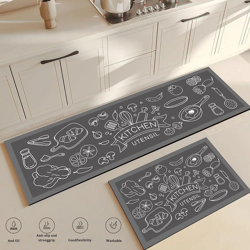Luxury Anti Fatigue Kitchen Runner Mat Waterproof Kitchen Floor Mat With Non Slip Washable Design kitchen Sketch 1.64ft X 5.25ft (1pc)