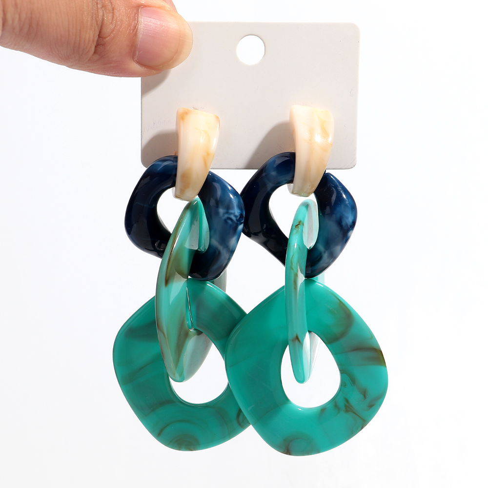 Leopard Print Acrylic Geometric Circle Drop Earrings For Women Colorful Fashion Jewelry turquoise