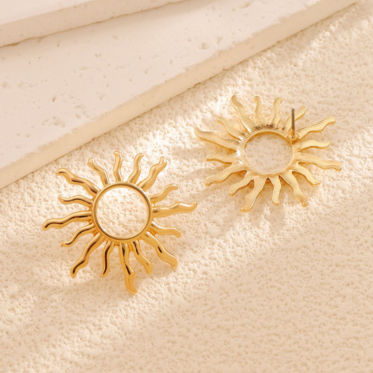 Radiant Sun Hollow Earrings For Women Waterproof Stainless Steel Celestial Jewelry 01 Alloy