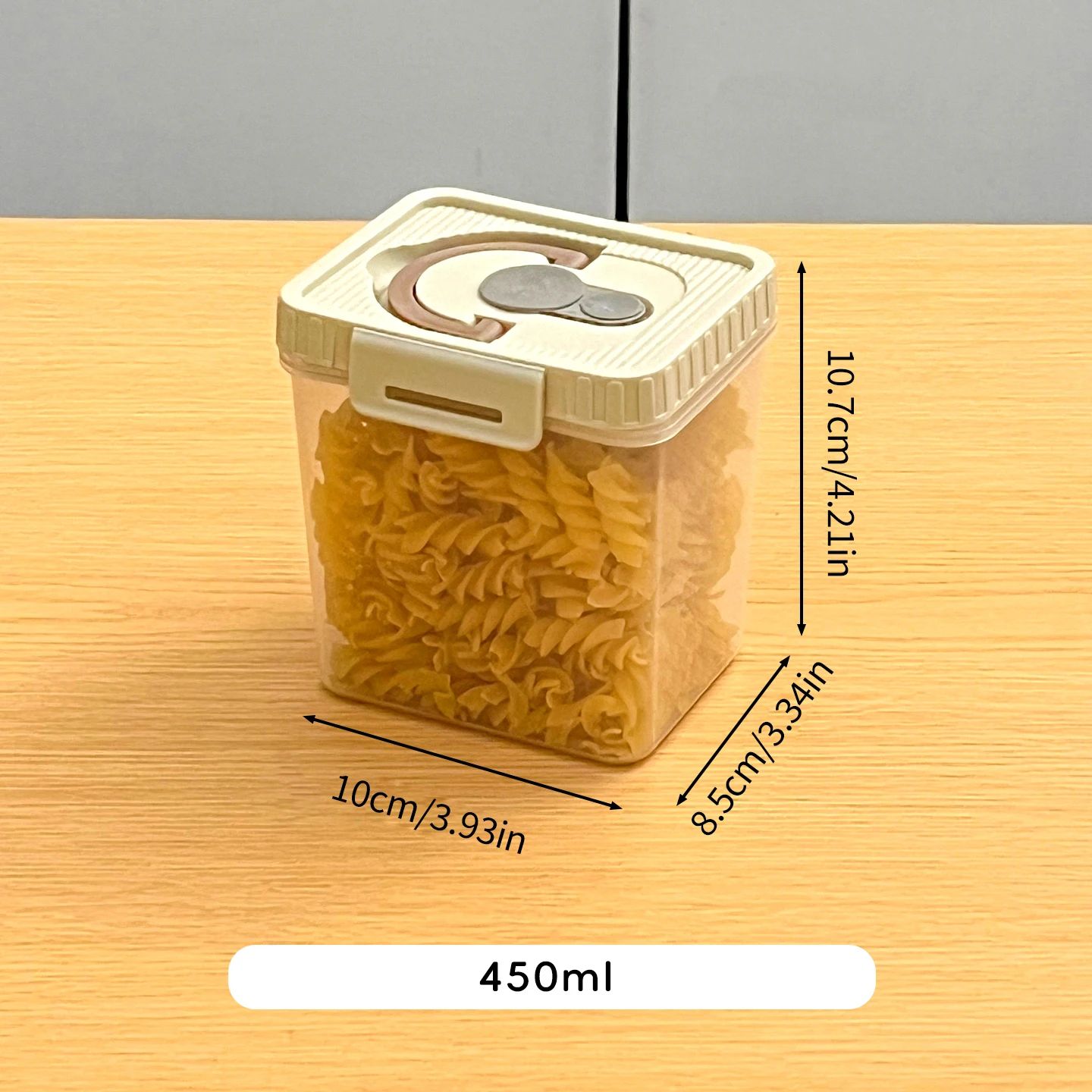 Airtight Pasta Storage Container With Handle Moisture Proof Spaghetti & Noodle Organizer Canister square 15.2 Oz