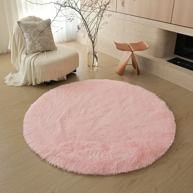 Round Plush Nursery Play Area Rug pink diam200cm(78inch)