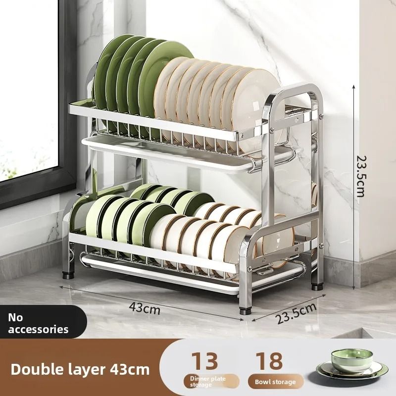 Stainless Steel Dish Dryer Rack Compact Kitchen Drainage Organizer With Utensils Holder 43 X 23.5 X 23.5 Cm