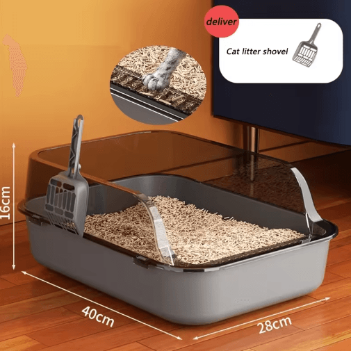 Semi Enclosed Splashproof Cat Litter Box With High Sided Design gray B