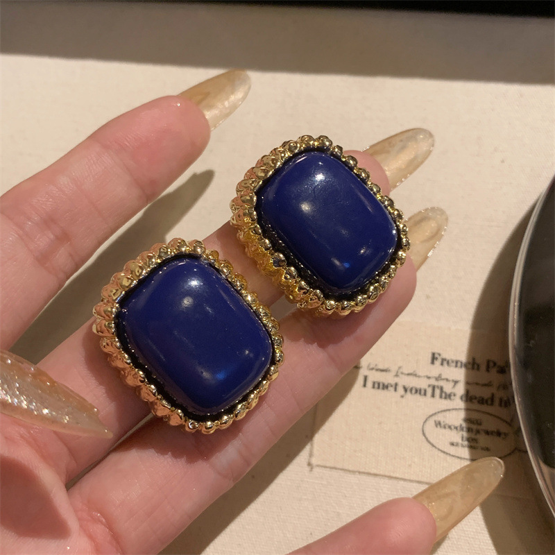Modern Geometric Stud Earrings For Women & Men Chunky Statement Minimalist Jewelry blue