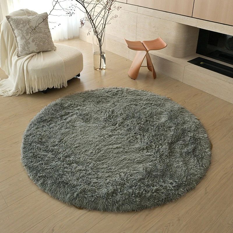 Round Plush Nursery Play Area Rug dark Gray diam120cm(47inch)