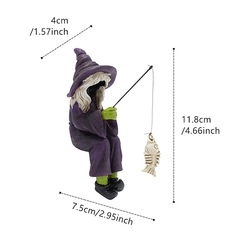 Halloween-Hexe ohne Gesicht, angelt im Garten; Hexenfigur aus Kunstharz für die Gartendekoration; Teichdekoration mit angelnder Hexe; Halloween-Rasendekoration für Garten, Terrasse, Teich und Gehweg