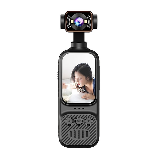 4K-Handkamera für Vlogs mit 270° elektrisch drehbarem Objektiv, 12-MP-Ultra-HD-Actionkamera, intelligenter Bildstabilisierung (EIS), tragbare Taschen-Videokamera für Vlogging, YouTube, TikTok, Reisen,