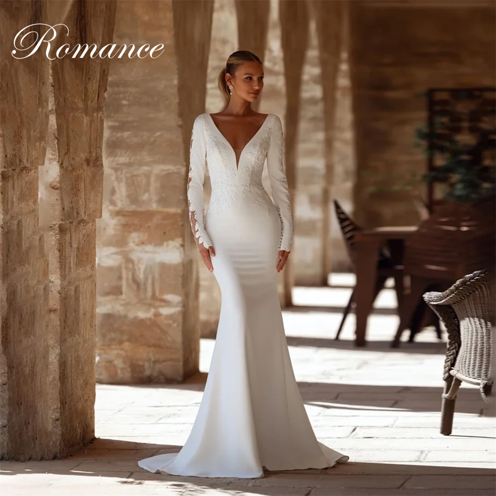 Classic Lace Long Sleeves Mermaid Wedding Dress 2026 V-Neck Open Back Appliqued Buttons Bridal Gown Vestidos De Novia Customized