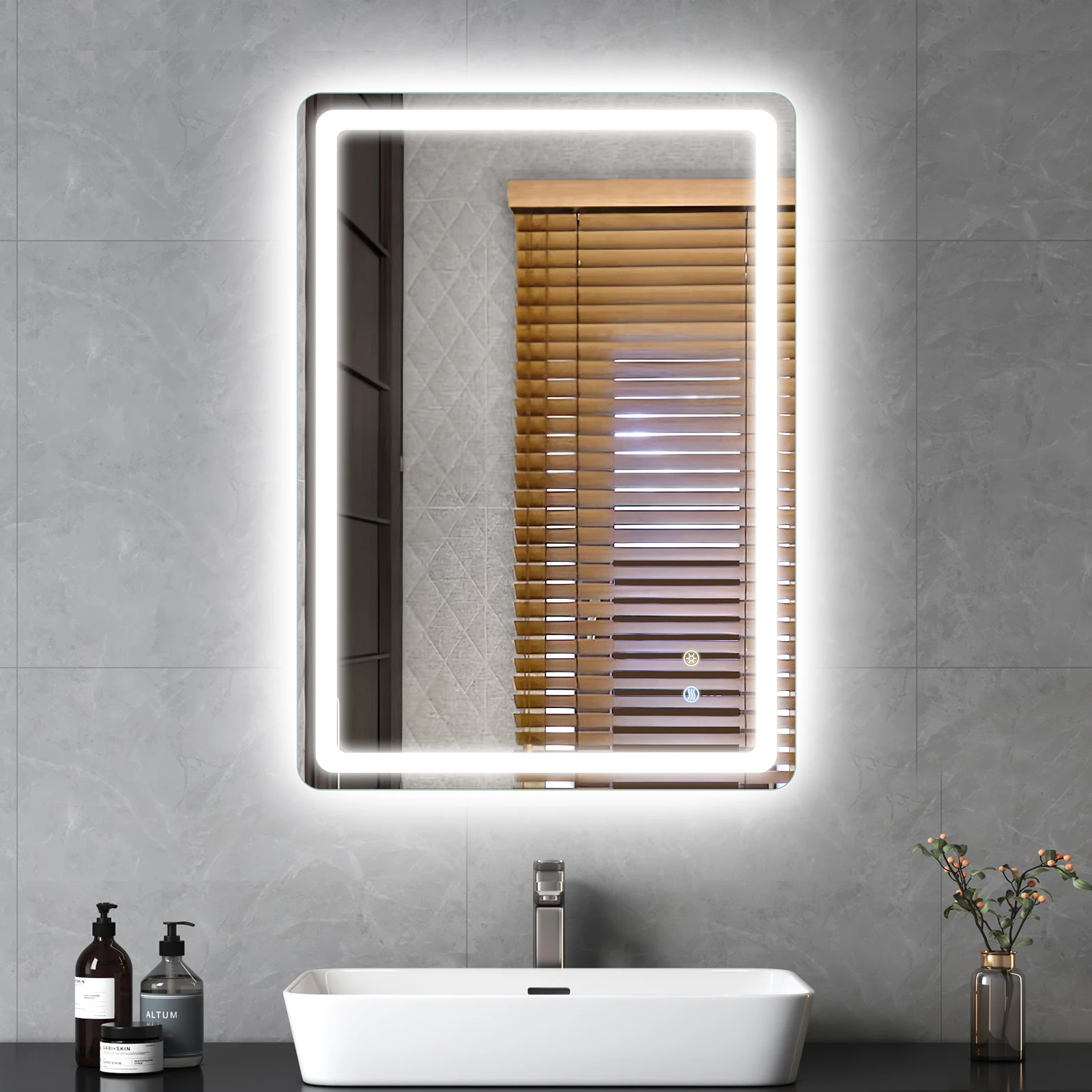 LED-Badezimmerspiegel Dimmbarer Wandspiegel mit Beleuchtung für Waschraum Duschraum Heim-Dekoration Beleuchteter Schminkspiegel