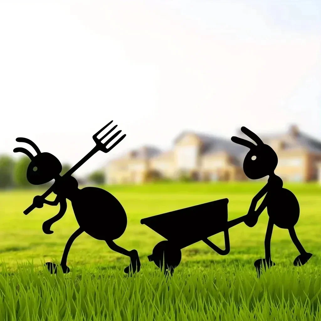 1 pièce Artisanat en fer forgé en forme de fourmis pour décoration de jardin, ornements de jardinage, art métallique pour la cour, piquets décoratifs pour pelouse, fourmis de jardin
