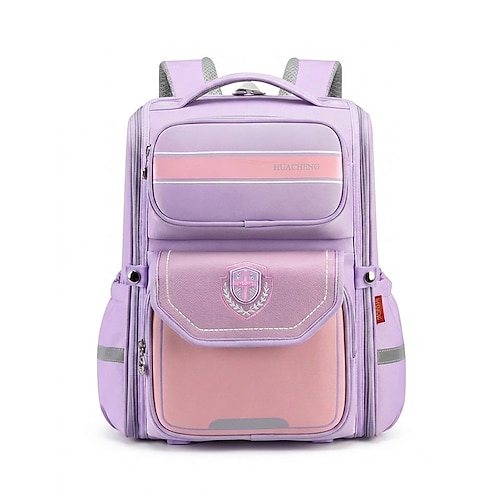 Zaino per bambini e bambine per il ritorno a scuola, in poliestere impermeabile, multicolore, taglie grande/piccola, grande capacità, con scomparti multipli, strisce riflettenti per scuola, viaggi e