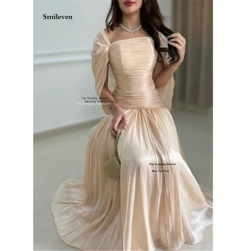 Smileven Champagne Off The Shoulder Pleats A Line Evening DressesPleats Prom Party Gowns 2026 Customized