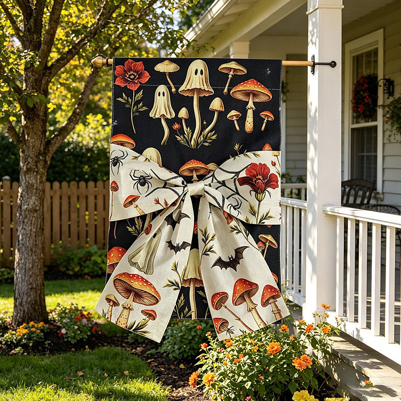 Halloween Garden Flag Bowknot Spider Web Pumpkin Skeleton Trick or Treat Outdoor Yard Flag Seasonal Porch Garden Decoration Fall Home Yard Banner Halloween Outdoor Decor