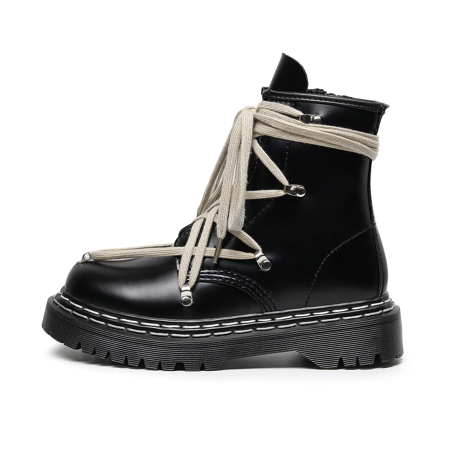 Echtleder-Stiefel für Damen, große Größen 35-45, schwarze Leder-Knöchelstiefel, Punk-Schuhe, Motorradstiefel mit dickem Boden