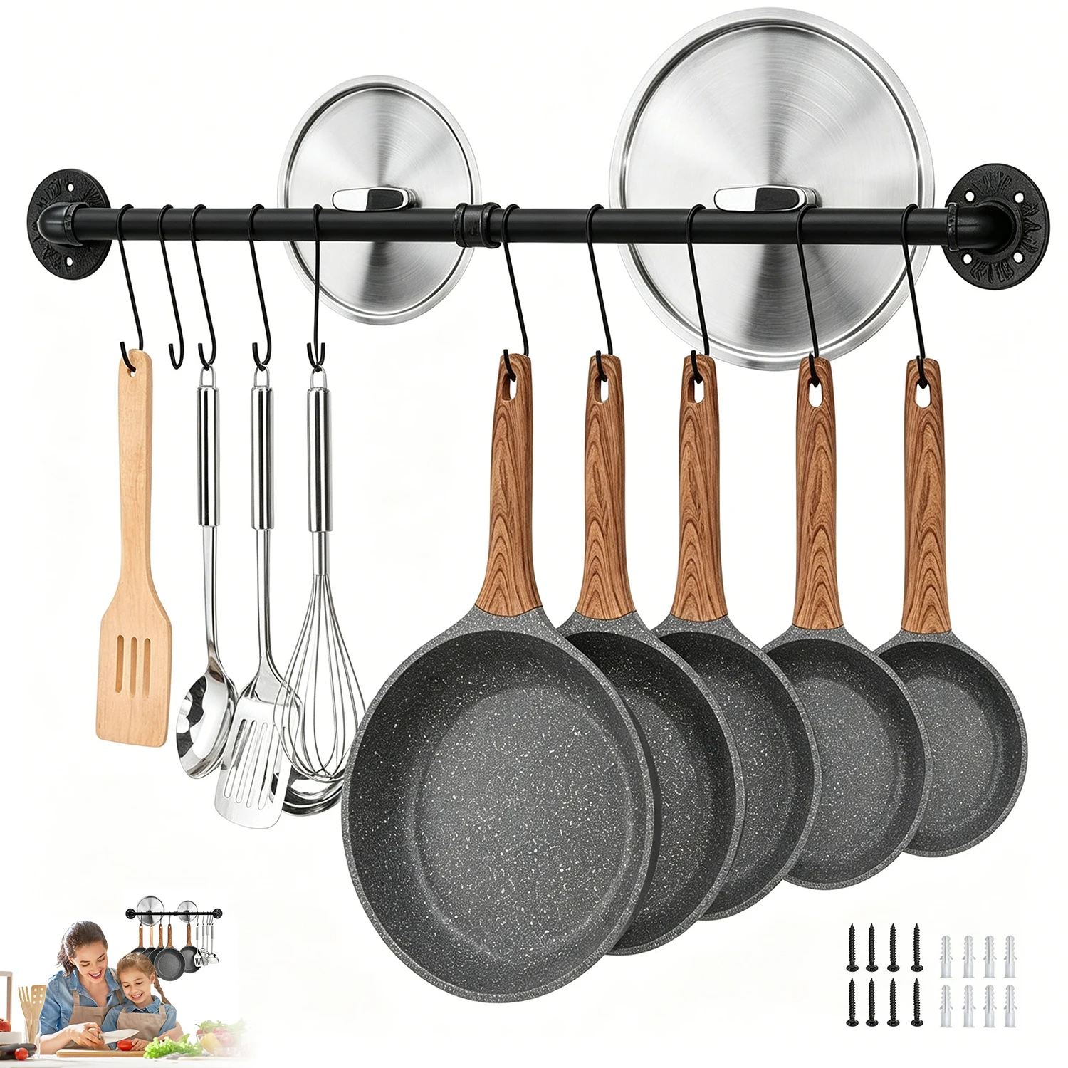 Support mural de rangement pour cuisine, rail multifonctionnel pour ustensiles de cuisine, étagère à crochets pour batterie de cuisine, accessoires de cuisine domestiques peu encombrants