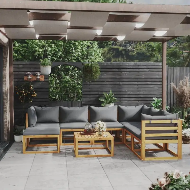 vidaXL Ensemble de meubles de jardin en bois d'acacia massif, 8 places, avec coussins de qualité supérieure, résistant aux intempéries, ensemble de salon de jardin durable pour terrasse et jardin