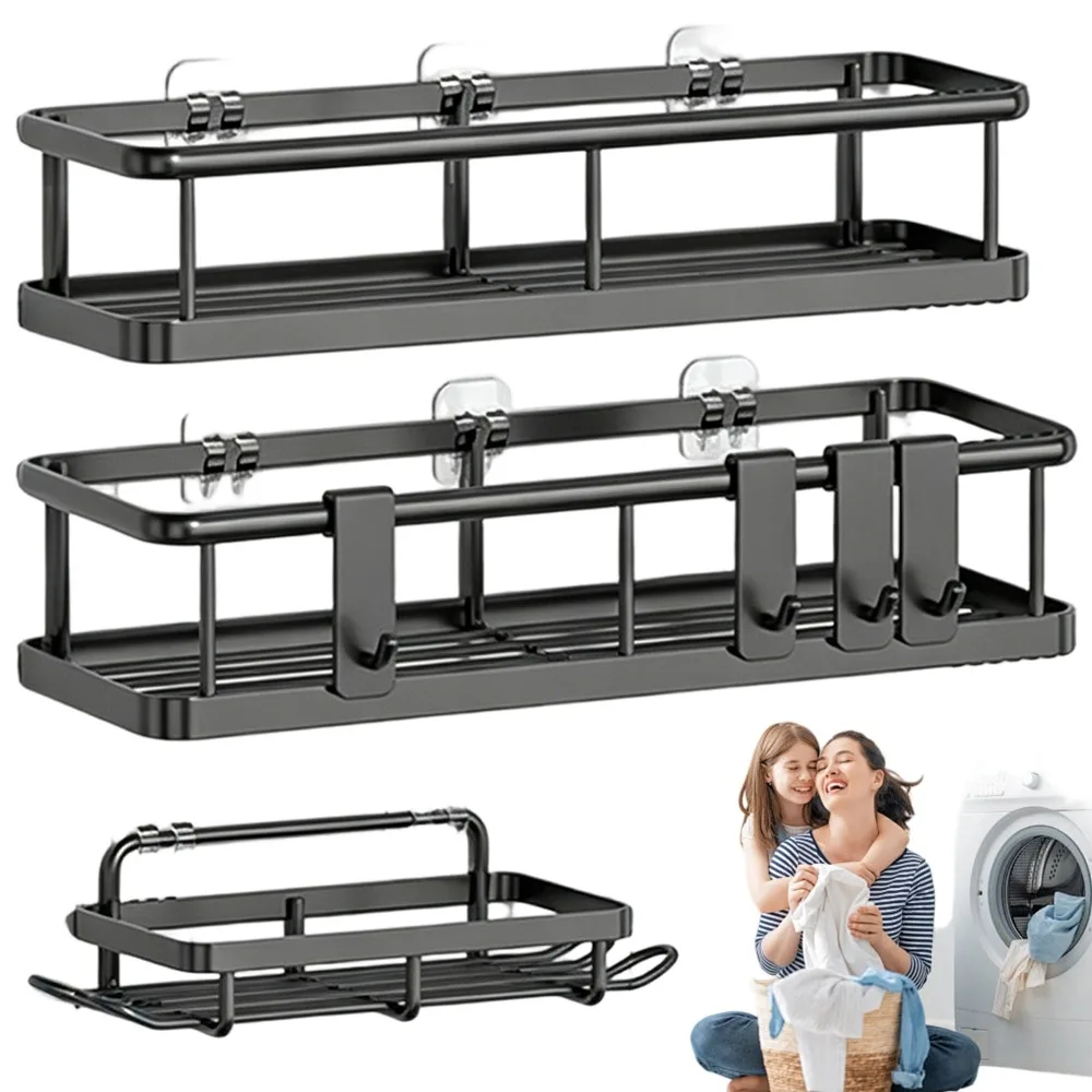 Organisateur de salle de bain noir grande capacité, support pour shampoing de douche, étagère de salle de bain antirouille, étagère de salle de bain sans perçage, drainage rapide de l'eau