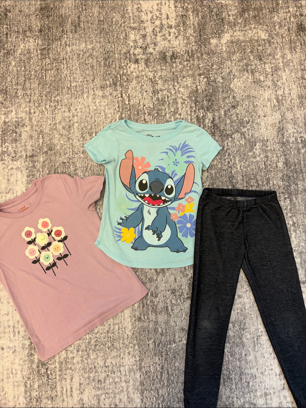 Disney Shirts & Tops | Assorted Girls Clothes-Disney Stitch Tee, Cat&Jack Flower Tee And Old Navy Pants | Color: Blue | Size: 5tg