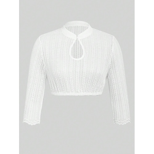 Oktoberfest Blouse Dirndl Dentelle Pantacourt Pur Col montant Encolure en trou de serrure Manches mi-longues Femme de ménage Bavarois Alpin Patrimoine Prairies Femmes Carnaval Fête de la Bière Tissu