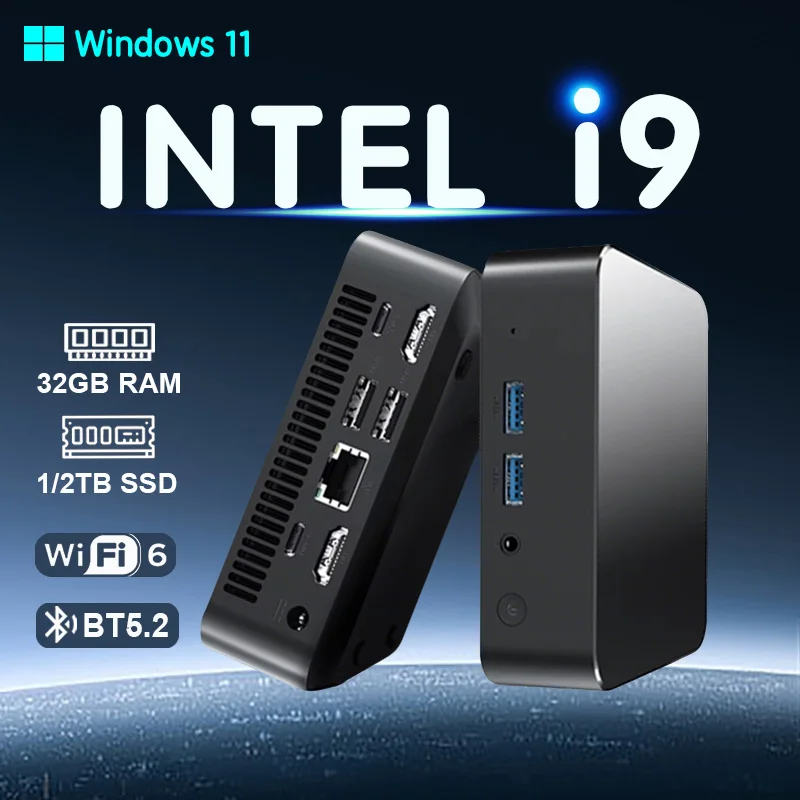 Mini PC Computer Intel Core i9 10980HK Windows 11 Pro Portable Pc 16/32GB RAM 1/2TB SSD 4K 60Hz WiFi6 BT5.2 Gaming Pc Desktop