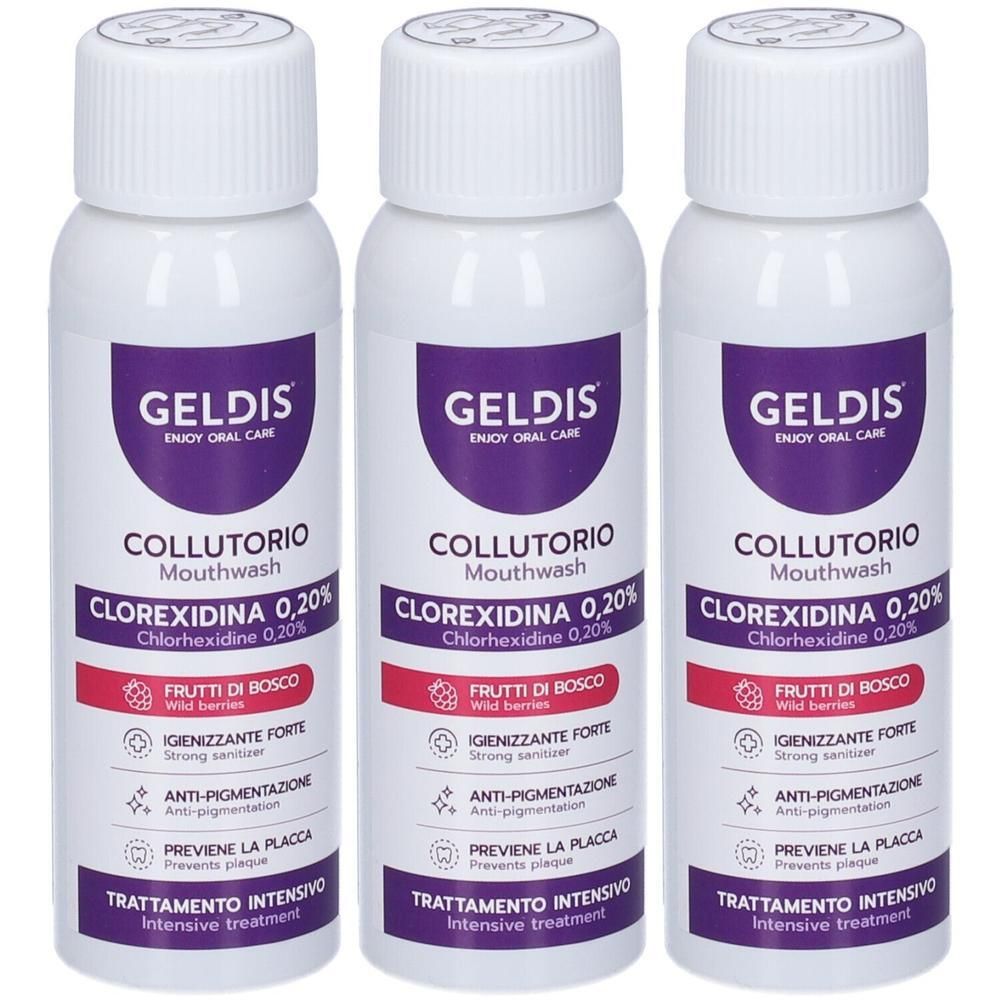 Geldis Collutorio Gusto Frutti di Bosco Clorexidina 0,20% 100 ml 3x100