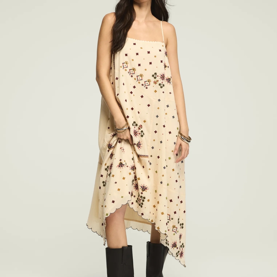 Lucky Brand Contrast Embroidered Mix Midi in Gardenia, Size L
