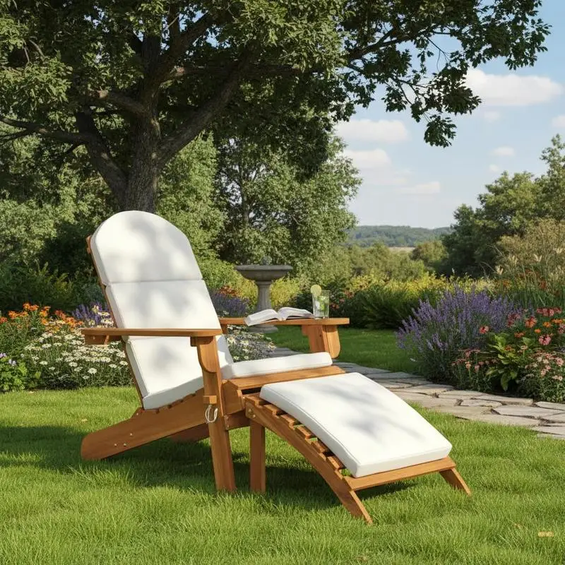 Chaise Adirondack d'extérieur avec repose-pieds, chaise de jardin en bois d'acacia massif, chaise longue pliante confortable pour terrasse de jardin ou bord de piscine, mobilier de jardin en bois