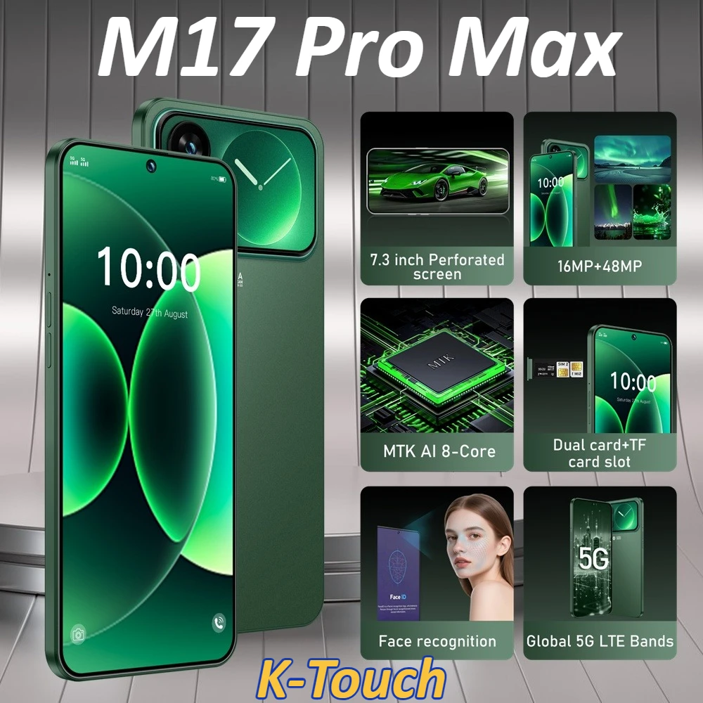 Téléphones mobiles K-Touch M17 Pro Max Smartphone 7.3HD Pas cher 5G Double carte SIM Téléphones portables 7800mAh Android 15 Version mondiale Téléphone portable