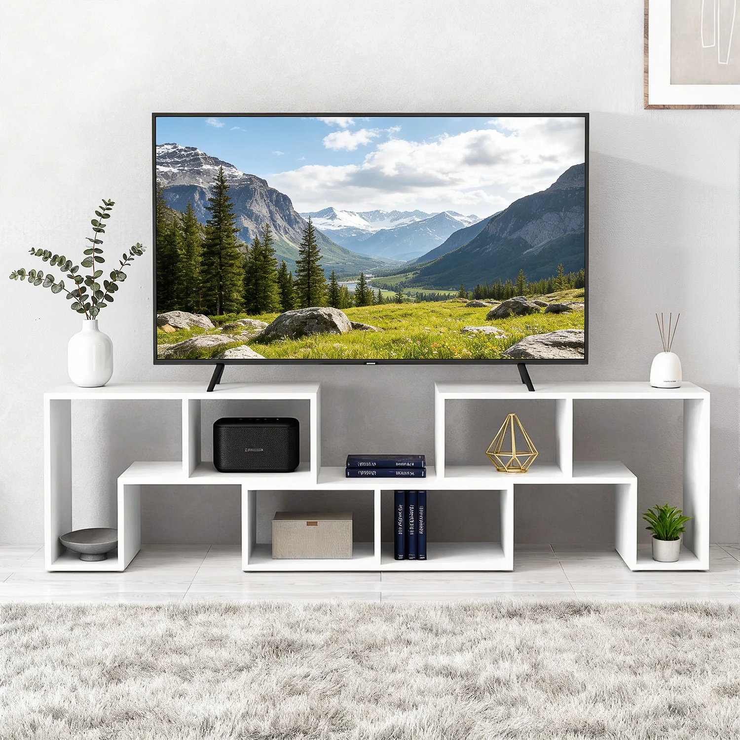 Multifunktionaler TV-Ständer für Fernseher bis 65 Zoll, 3-teiliges TV-Möbel-Set, Vielseitige Kombination für Wohnzimmer und Schlafzimmer, Weiß