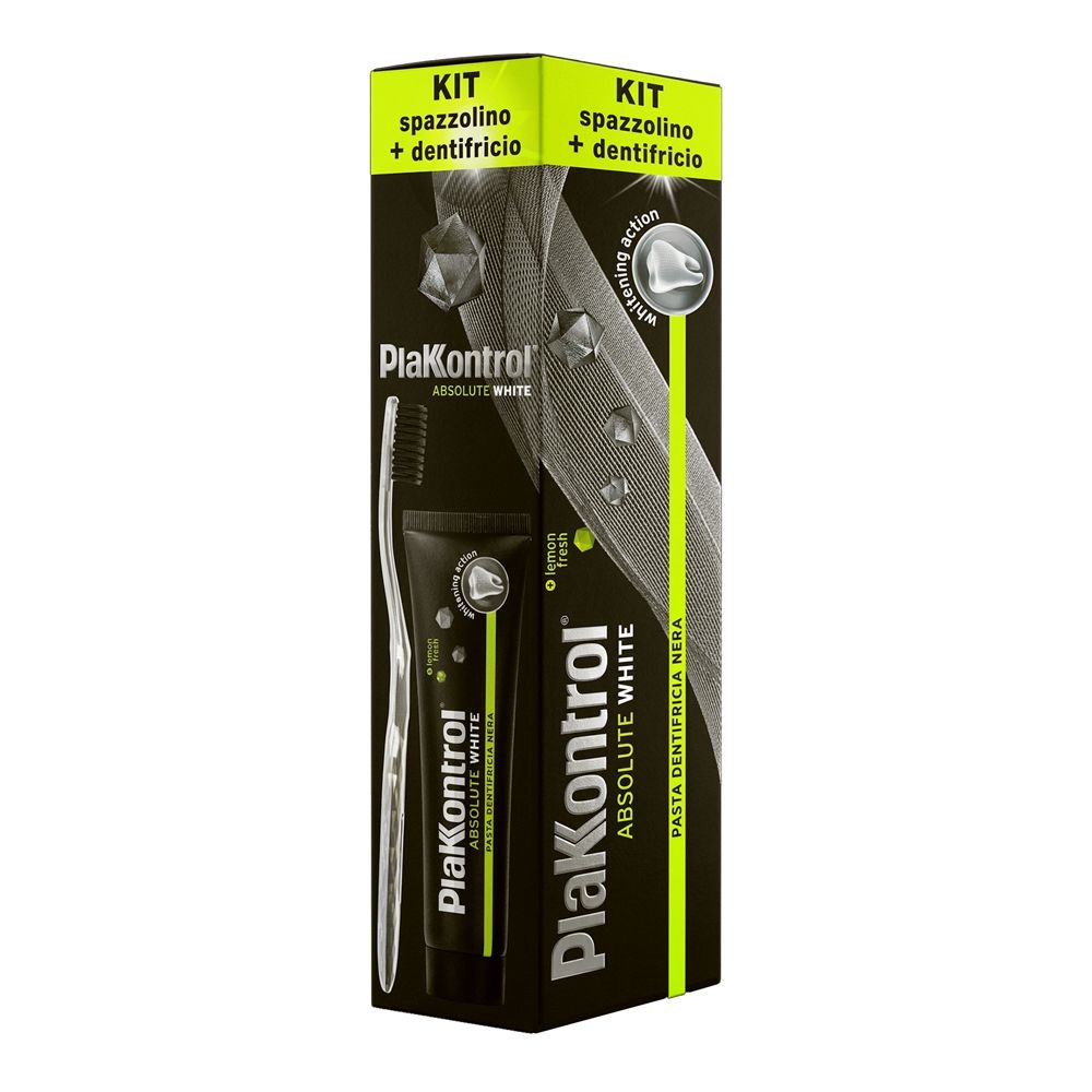 Plakkontrol Absolute White Dentifricio + Spazzolino 1 pz Set
