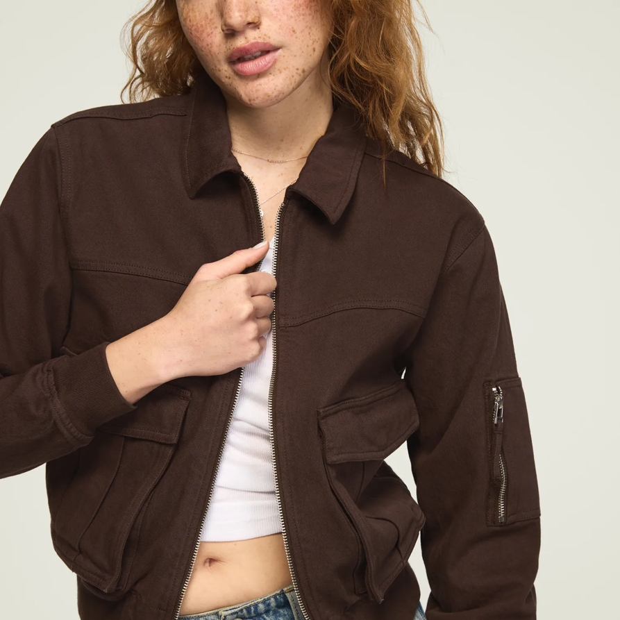 Lucky Brand Lucky Legend Bomber Jacket - Women's Clothing Outerwear Jackets Coats in Chocolate Factory Wash, Size XL